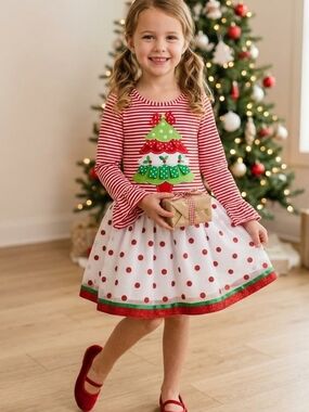 Emily Rose Red, White & Green Christmas Tree Tutu Dress